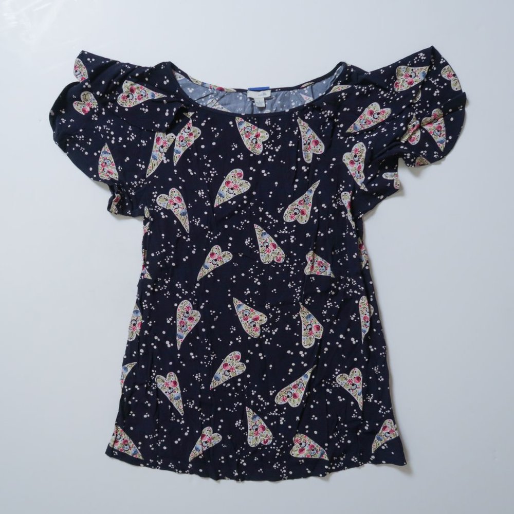 Anthro Odille rayon dot heart ruffle blouse 2 Sm
